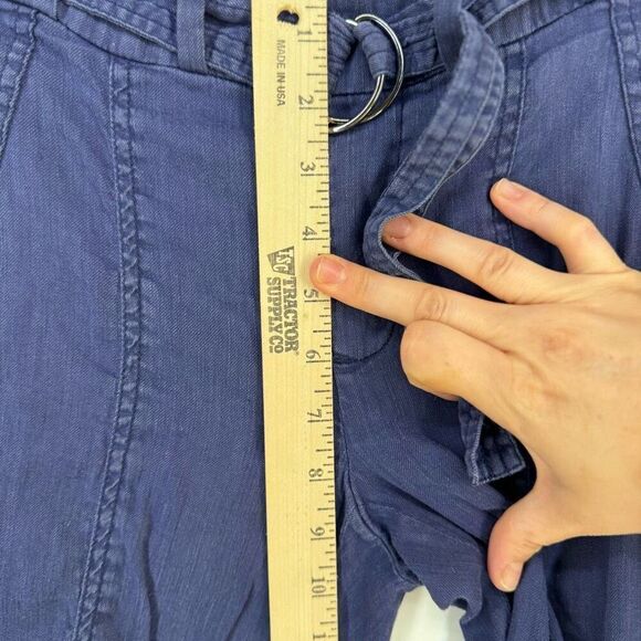Vince Women's Blue Elastic Waist Belted Linen Blend Trousers Slim Pants Size 2 - Picture 12 of 14
